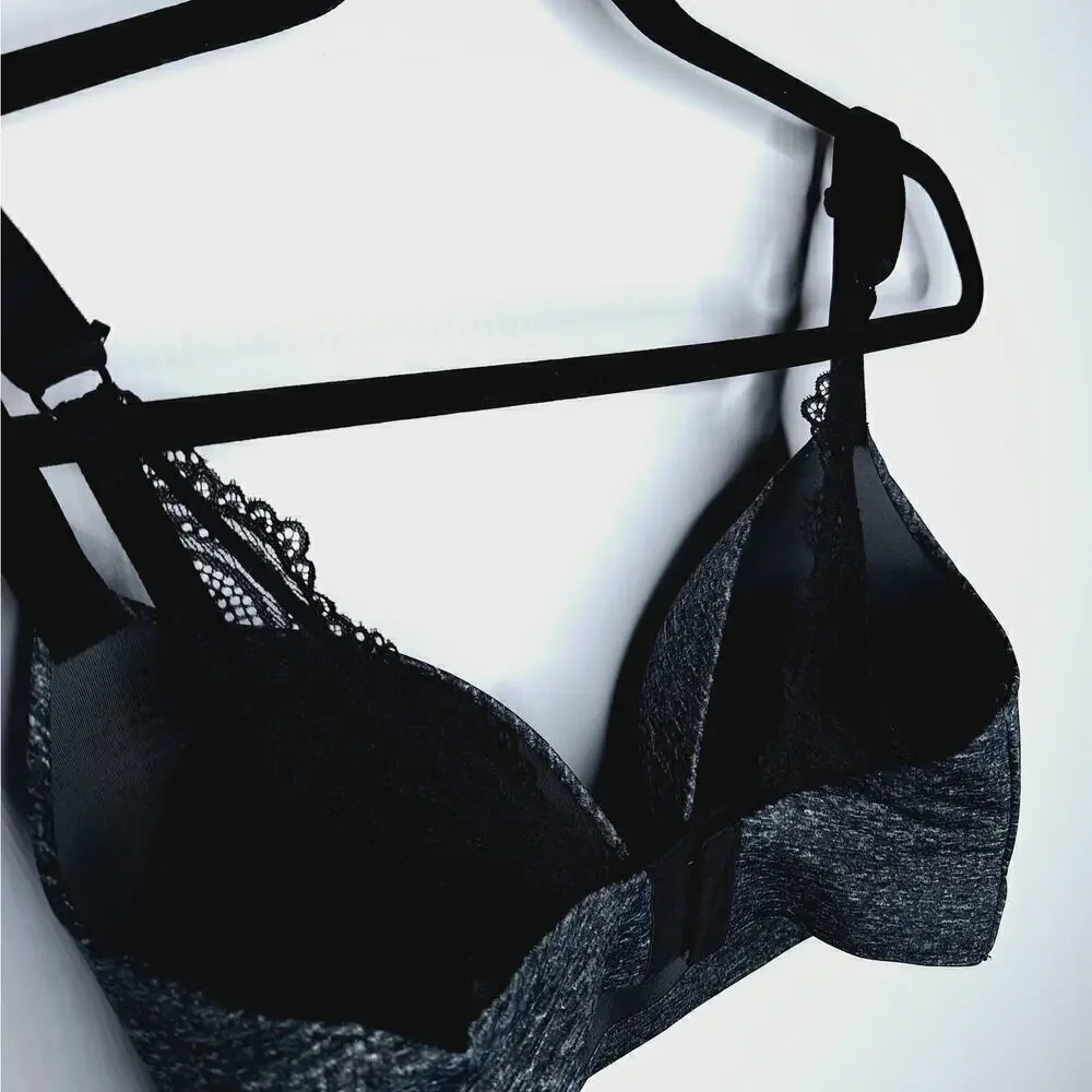 Soma Enbliss Luxe Wireless J Hook Bra Lace Back 34 DD Racerback Heather Quartz